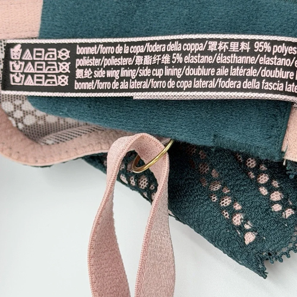 Victoria's Secret 34DD Lined Plunge Lace Bra Green Pink Cutout‎
